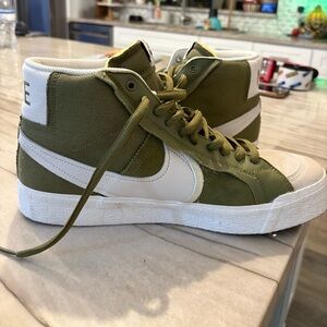 Olive green and white Nike Blazers mid top trainers
